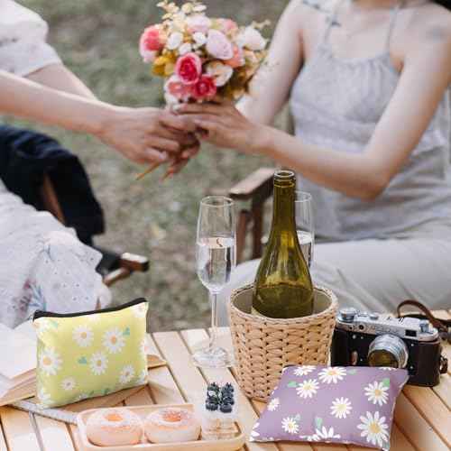 Kacctyen 10 Pcs Makeup Bags Bulk for Women Daisy Small Zipper Pouch Purse Canvas Cosmetic Bag Mini Pouch Gift for Housekeeping Week Employee Thanksgiving Christmas Teacher Mom Travel Storage Organizer