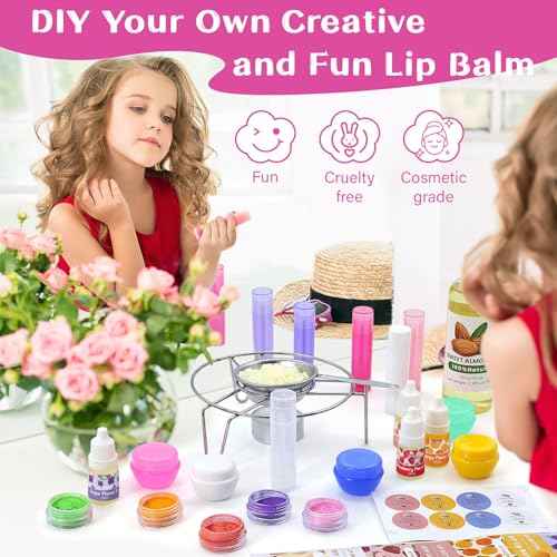 DIY Lip Balm Making Kit Teen Girl Gifts Trendy Stuff Make Your Own Lip Gloss Set with Natural Beeswax, Shea Butter,Sweet Almond Oil,24 PCS Lip Blam Containers