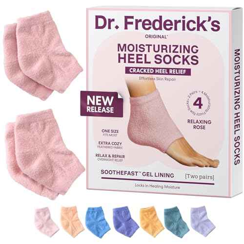 Dr. Frederick's Original Moisturizing Fuzzy Heel Socks - 2 Pairs - Cozy Gel-Lined Sleep Socks for Women & Men - Soothes Dry, Cracked Feet - Heel Repair - Relaxing Rose