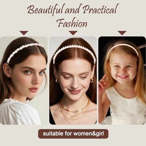 AMCAMI 10Pcs Pearl Headbands For Women,White Pearl Headpiece,Elegant Bridal Headband For Wedding, Party & Daily Wear