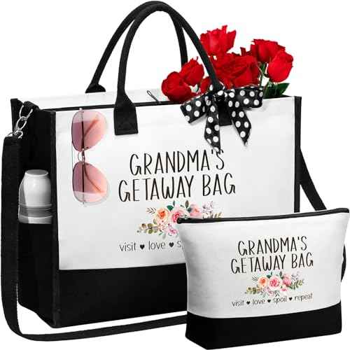 Best Grandma Gifts, Christmas Gifts for Grandma from Granddaughter Grandchildren Grandkids, Nana Birthday Gift Grandmother Canvas Tote Bag Makeup Bag Set for Gigi Unique Grandmother New Granny Gift