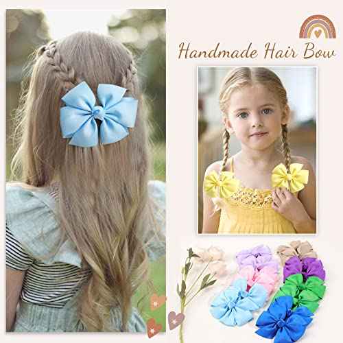 30PCS 4 Inch Pinwheel Hair Bows for Baby Girls, Oaoleer Boutique Grosgrain Ribbon Toddler Bows Hair Clips, Gift for Kids Hair Accessories In Pair