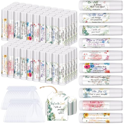 100 Set Christian Religious Gift Bulk Lip Balm for Women Christian Church Party Favor Bulk Bible Verse Lip Balm with Scripture Christmas Inspirational Gift for Coworker Staff Employee