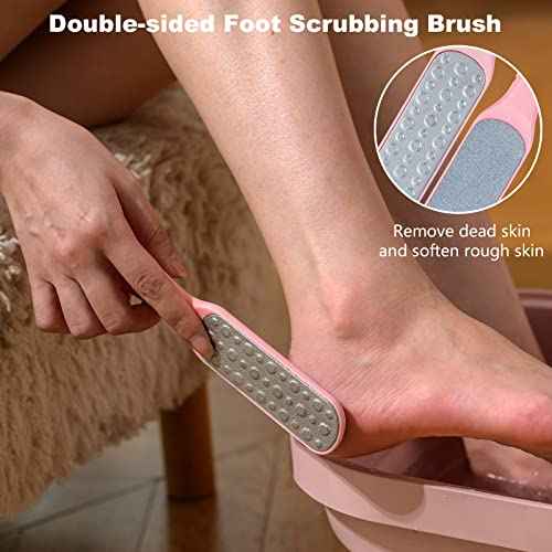 Collapsible Foot Bath Spa with heat and Massage Rollers, Foldable Foot Soak Tub with Bubbles Jets and LED light, Pedicure Foot Spa Massager with Foot Scrubber for Home Use (Pink)