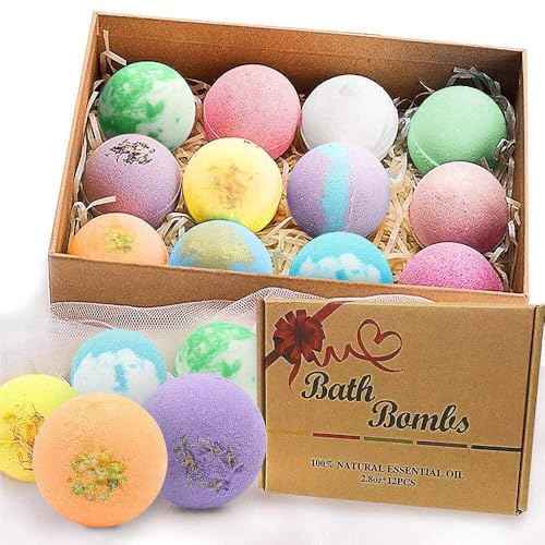 KIMHY Bath Bombs for Women, 12 PCS Bath Bombs for Girls Kids Toddlers Adults, Shea & Coco Butter Dry Skin Moisturize, Bath Bomb Kit for Birthday Halloween Christmas