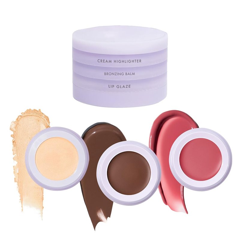 Subtl Staks 6-in-1 Stackable Travel Makeup Kit by Subtl Beauty - New Lip Glaze, Eyeshadow, Highlighter, Lip + Cheek, Blush, Shine Control - Includes Mirror & Brush - Compact Makeup for On the Go