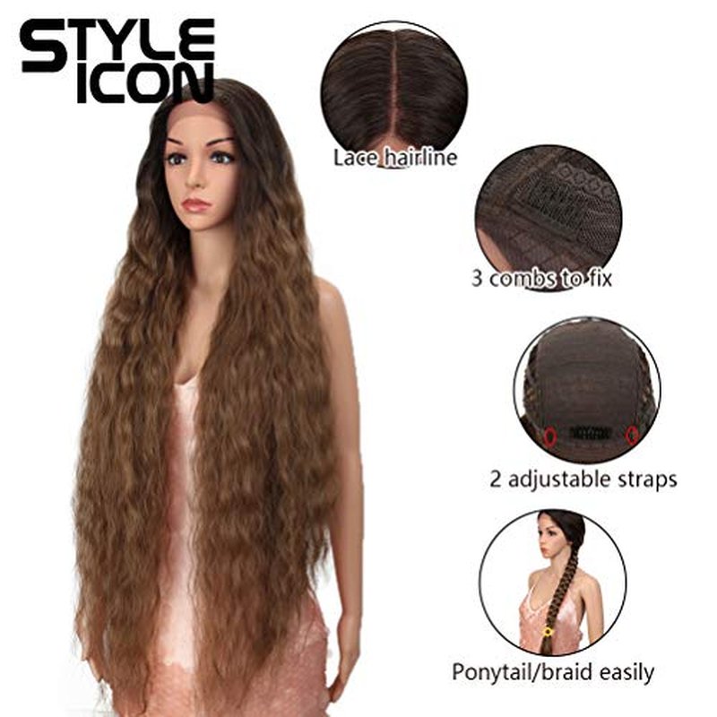 Style Icon 41" Lace Front Wigs Super Long Wavy Wig Middle Part Lace Wigs 130% Density Synthetic Wigs(41", TT6/30W)