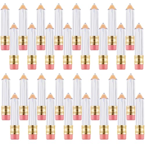 Blulu 48 Pcs 5 ml Empty Pencil Lip Gloss Tubes Bulk, Pencil Shaped Lip Gloss Containers Clear Mini Refillable Lips Balm Tubes DIY Cute Teacher Appreciation Gift for Women Girls Teacher Christmas Gift