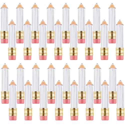 Blulu 24 Pcs 5 ml Empty Pencil Lip Gloss Tubes Bulk, Pencil Shaped Lip Gloss Containers Clear Mini Refillable Lips Balm Tubes DIY Cute Teacher Appreciation Gift for Women Girls Teacher Christmas Gift