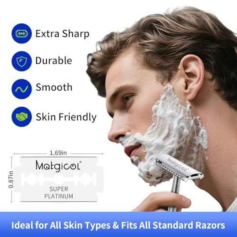 Double Edge Razor Blades for Men - 100 Count Men's Safety Razor Blades for Shaving Premium Platinum Japanese Stainless Steel - Durable, Smooth and Clean Shaves