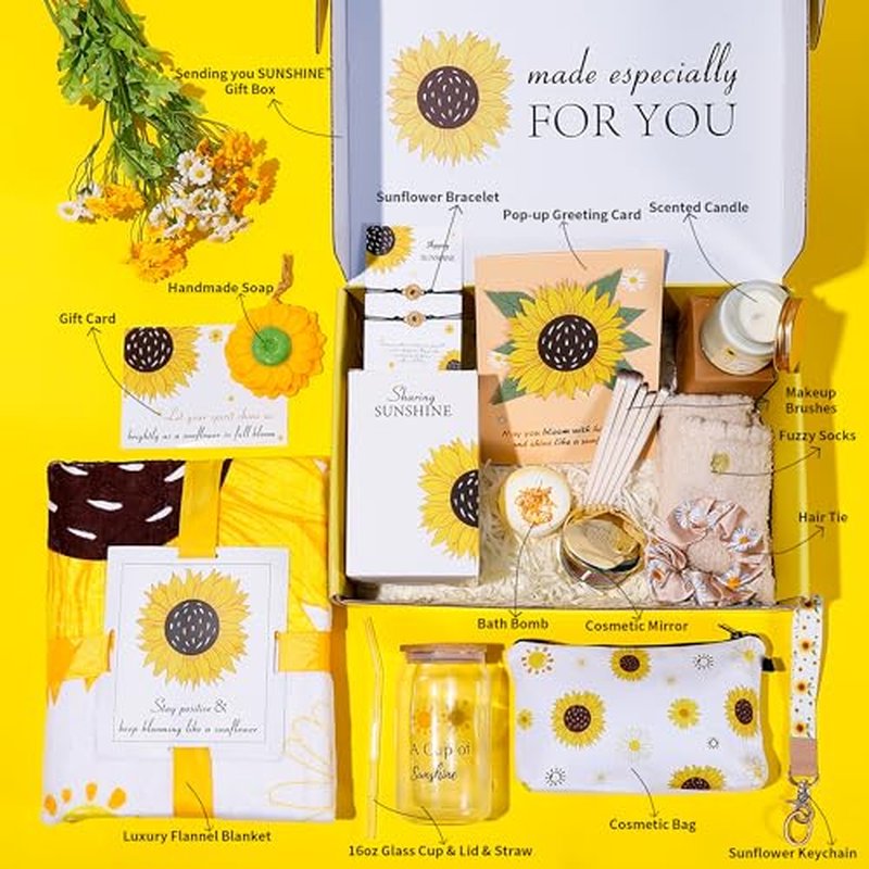 Get Well Gifts for Women: 21pcs Sunflower Gift Baskets Retirement Care Package After Surgery Recovery Gifts- Sending You Sunshine Box for Mom Wife Friends Sis Grandparents