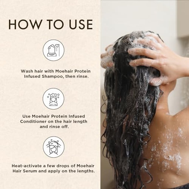 Moehair Protein Infused Shampoo and Conditioner with Hair Serum Pack | Sulfate and Paraben Free Shampoo | Revitalize Dull, Weak and Damaged Hair | Made in the USA