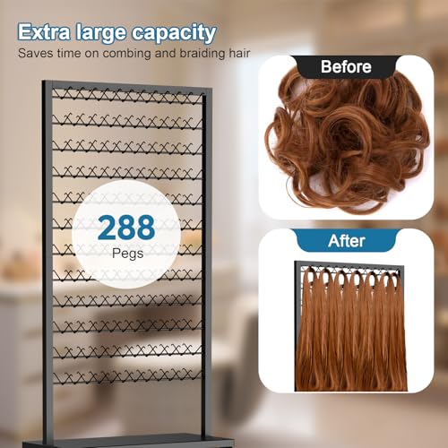 Portable Braiding Hair Rack with Wheels & Storage Drawers,2-Sided 288 Pegs,Hair Extension Holder Hanger for Braiding Hair Separator Stand Display,Hair Rack with Stylist Hair braiding Tools (Black)