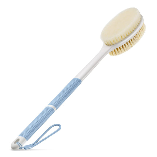 Backski Back Scrubber Anti Slip for Shower, Shower Brush Long Handle with Stiff and Soft Bristles, Body Exfoliator for Bath or Dry Brush(Blue)