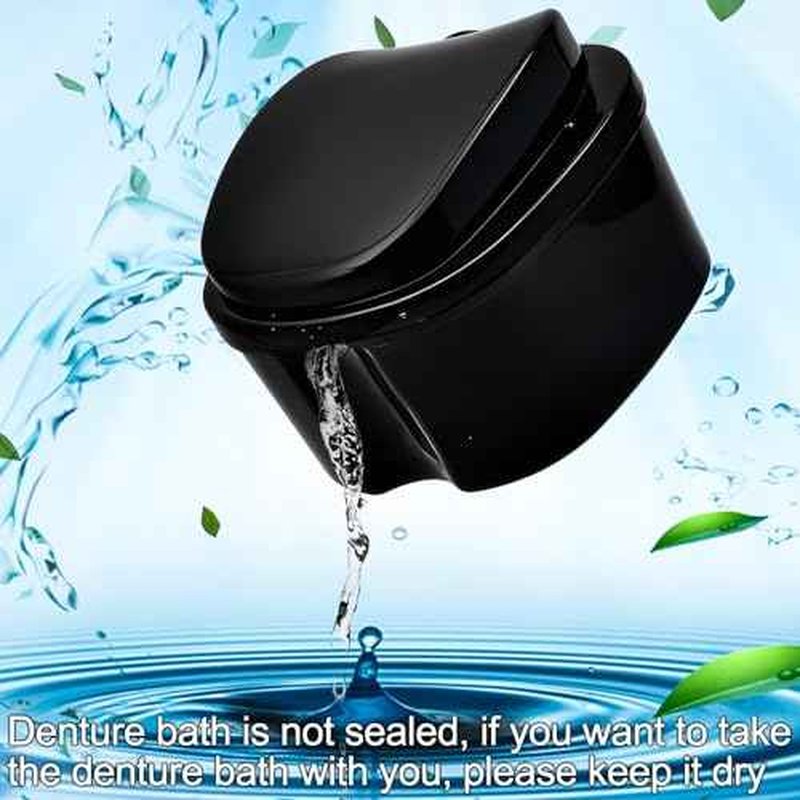 2 Pack Travel Denture Bath Case Set Orthodontic Dental Box Case with Brush, Denture Soaking Cup False Teeth Retainer Container for Clear Braces, Mouth Guard, Night Guard