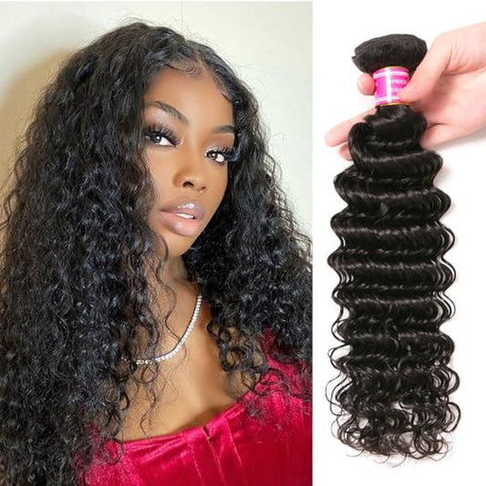 100% Unprocessed Deep Wave Human Hair Bundles 12A Brazilian Virgin Wet and Wavy 1 Bundles Double Weft Deep Curly Weave Human Hair Bundles Natural Black 20 Inch