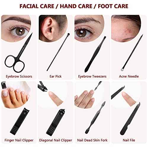 Geosar 12 Sets Manicure Set Nail Clippers Pedicure Kit 8 in 1 Grooming Stainless Steel Kits Nail Care Tools with Travel Case Xmas Gifts Christmas Stocking Stuffers for Men Women(Red Background)