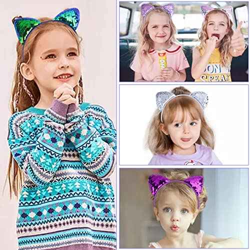 18 Pieces Cat Ear Headbands, Sequin Headwear Hair Band Party Decoration Cosplay for Girls Women
