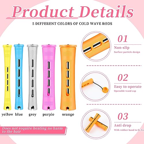Tigeen 300 Pcs Perm Rods for Natural Hair Plastic Hair Rollers, No-Heat Small Curling Rods Cold Wave Rod for Women DIY Styling Hairdressing Tools (0.27,0.35,0.59,0.7,0.86 inch,Mix Color)