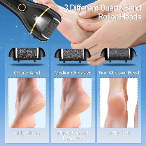 Callus Remover for Feet, Electric Foot Callus Remover Waterproof with 3 Rollers 2 Speed Battery Display,17 in1 Rechargeable Foot File Pedicure Kits for Dead Hard Cracked Dry Skin