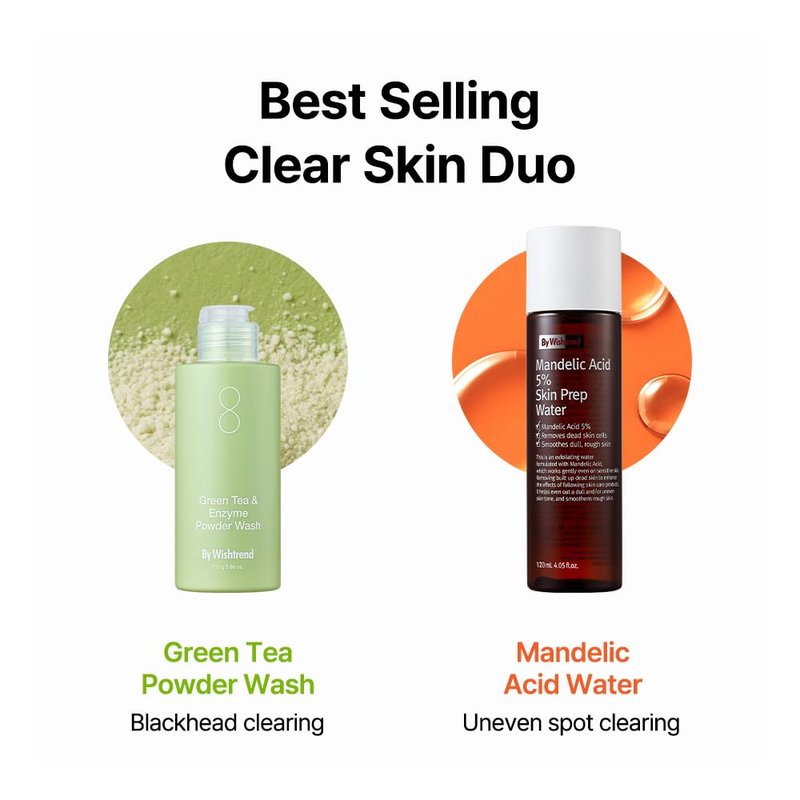 BY WISHTREND Green Tea & Enzyme Powder Wash, Gentle Face Wash for Sensitive Skin, Removes Impurities, Facial Cleanser for Dry Skin, Korean Skincare, Fragrance Free, 110g / 3.88 Oz