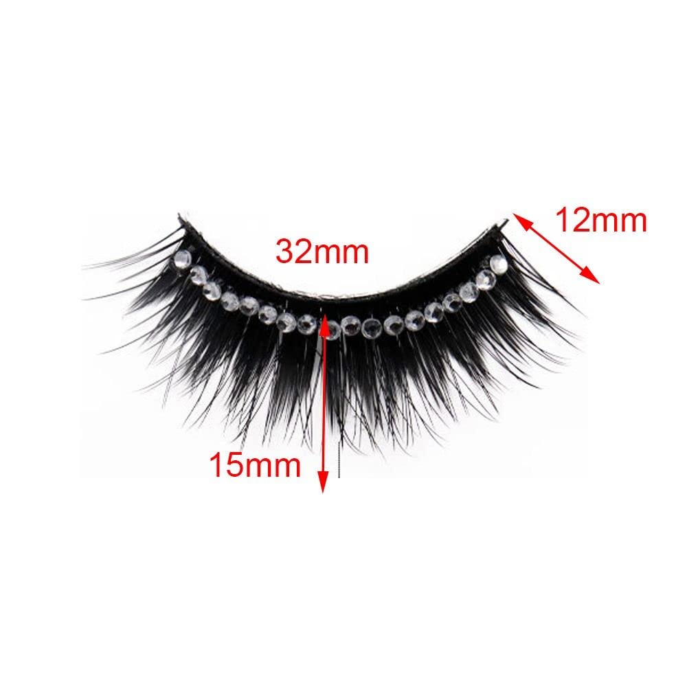 10 Pairs Soft False Eyelashes, Natural 3D Fake Eye Lashes with Shiny Rhinestones Makeup Party Extension Eyelashes Handmade Fake Lashes Volume Eyelash (Pack of 2)