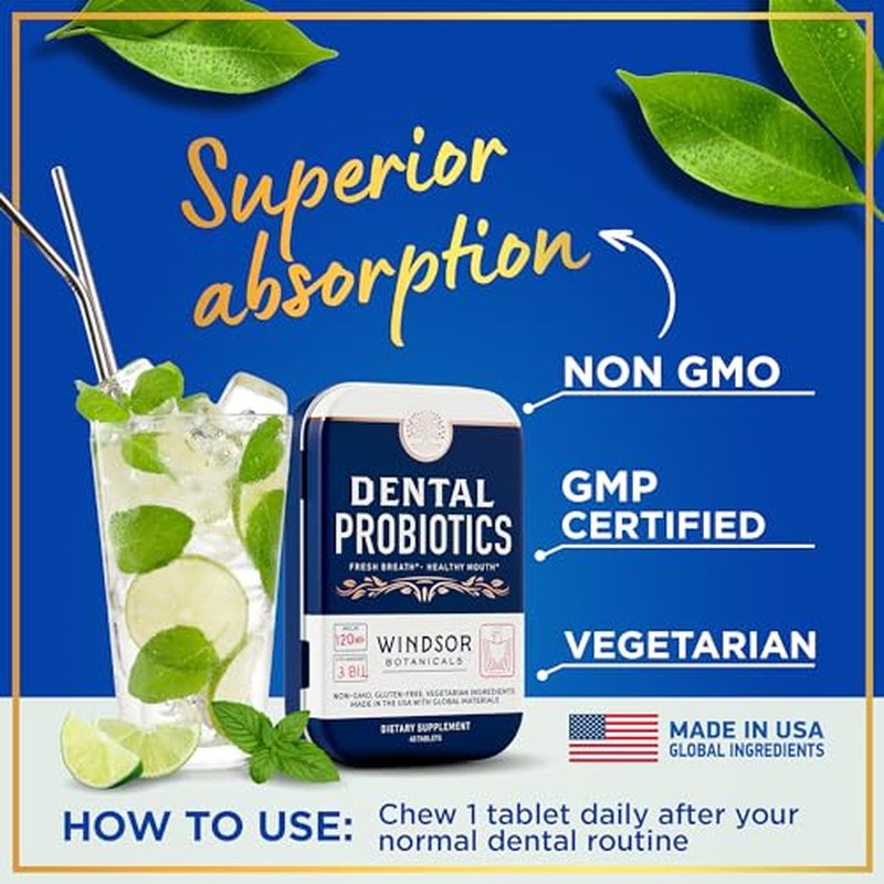 Dental Probiotics for Teeth and Gums - Oral Probiotics for Mouth Bad Breath - 3BN CFU Lactobacillus Salivarius Tablets Paracasei Rhamnosus Streptococcus - 90 Chewable Dental Probiotic in Travel Tins