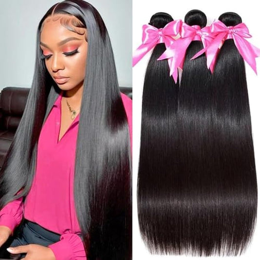 10A Brazilian Straight Human Hair 3 Bundles 10 12 14 Inch Straight Bundles Human Hair 100% Unprocessed Virgin Hair Weave Bundles Deals Hair 1B Black