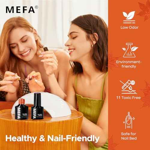 MEFA 6 Colors Fall Gel Nail Polish Set, Shades Orange Red Brown Glitter Yellow Soak Off Gel Polish Spring Summer Tones Nail Art Design Salon Home Manicure Kit Gifts