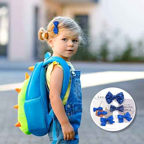 Girls School Hair Accessories - Blue Bow Clips, Elastic Hair Bands, Headband, Ribbon Barrettes for Toddlers, Kids Christmas Birthday Gift