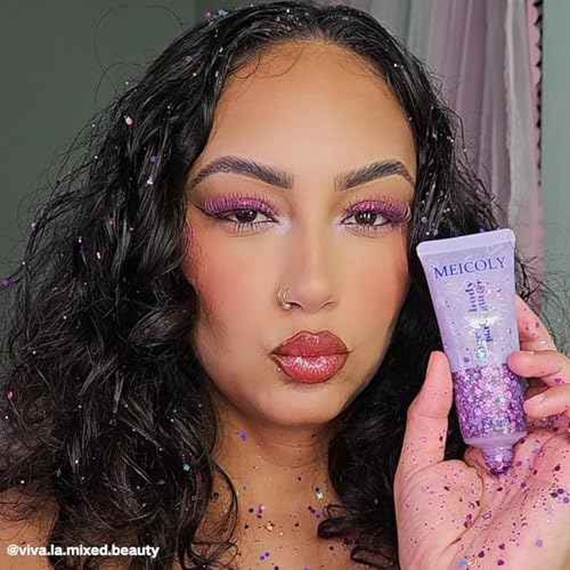 MEICOLY Purple Hair Glitter Kids Makeup,Halloween Sparkly Face Glitter,Mermaid Sequins Face Body Glitter,Chunky Glitter for Festival Rave Accessories Costume Outfits for Women,50ml