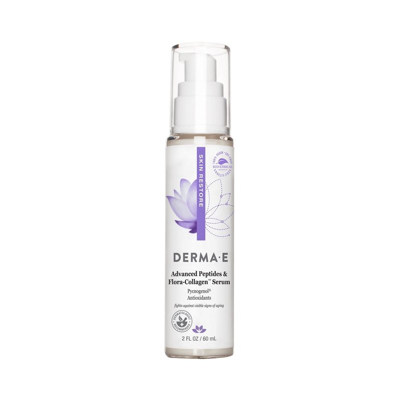 DERMA E Advanced Peptides and Vegan Flora-Collagen Serum – Double Action Collagen Face Cream with Peptide Complex – Intensely Hydrating Serum for Lines, Wrinkles and Redness, 2 oz