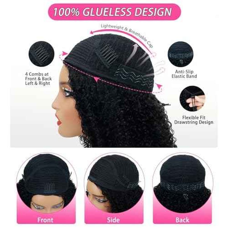 Larhali Half Wig Human Hair Glueless Wigs Upgrade 3 IN 1 Half Wig With Drawstring Seamless Clip Ins Flip Over Burmese Curly Human Hair No Glue No Lace For Women 200% Density (Natural Color, 22inch)