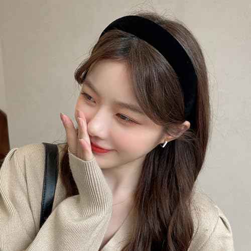 Black Velvet Headbands Hair Band for Women Solid Color Headbands for Girls Wide Thick Headbands for Women Teens Soft Sponge Headband for Washing Face Headbands for Women Girls Hair Accessories