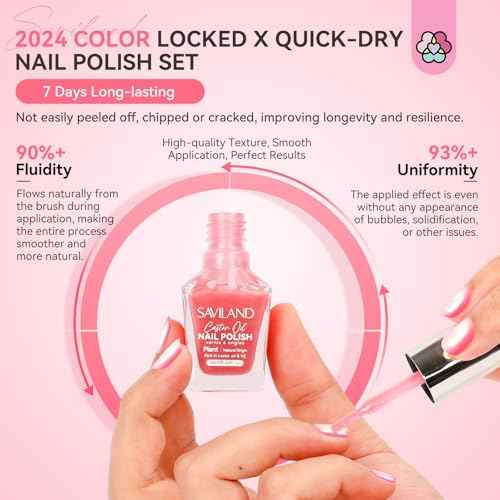 SAVILAND 6pcs Ombre Nail Polish Sets: Charm Pink Blue Gold Purple Pearl Summer Fingernail Polish Colors Air Quick Dry Nail Polish Plant-base Castor Oil Natural Nail Lacquer Women Home Manicure DIY
