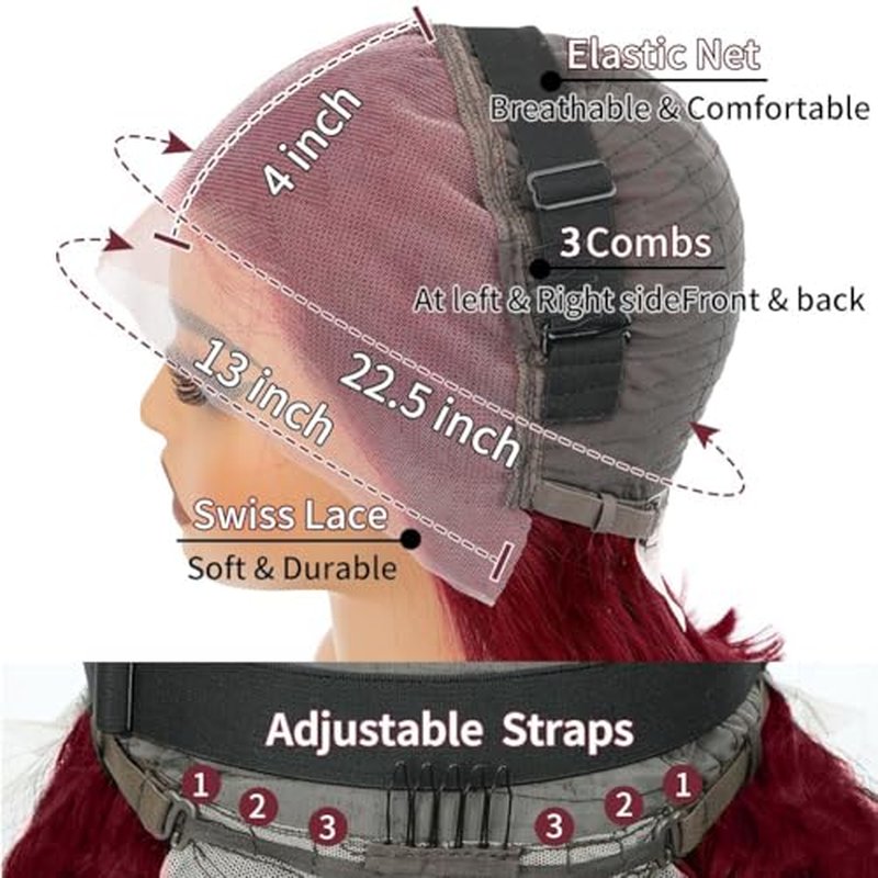 99J Burgundy Lace Front Wigs Human Hair 13x4 Straight Lace Front Wigs Pre Plucked Burgundy Wig Human Hair Straight Wigs for Women 180% Density Wine Red Wig 20Inch