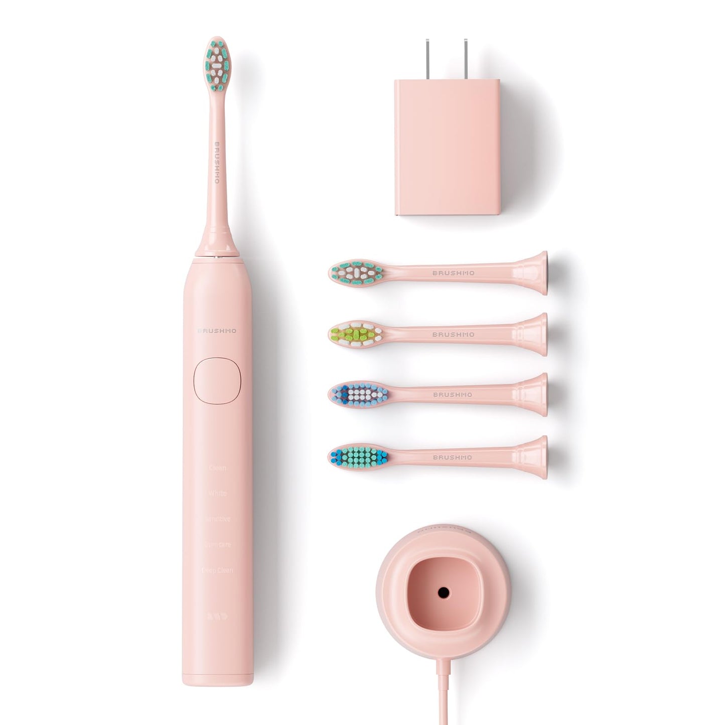 Brushmo Super Sonic Electric Toothbrush with 4 Replacement Heads - Rechargeable Electronic Tooth Brush for Adults with 5 Customizable Modes - IPX7 Waterproof & Long-Lasting Battery – Nova Pink