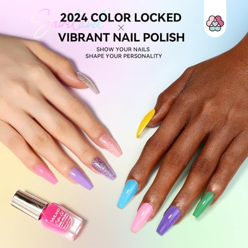SAVILAND Nail Polish Set Quick-Dry: 24 Summer Color Regular Nail Polish Kit Pink Red Yellow Neon Glitter Nails Polish Non Gel Castor Oil Vitamin E Nail Lacquer Home Set Women