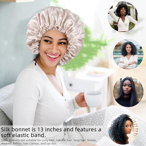 Satin Silk Bonnet For Curly Hair Bonnet Braid Bonnet For Sleeping Bonnets For Women Large Double-layer Adjustable