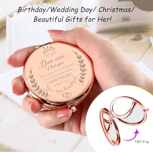 Soulpetals Niece Gifts Compact Mirror for Niece from Aunt to My Niece Makeup Mirror Birthday Gifts for Niece from Auntie Uncle Gifts for Niece Birthday Christmas