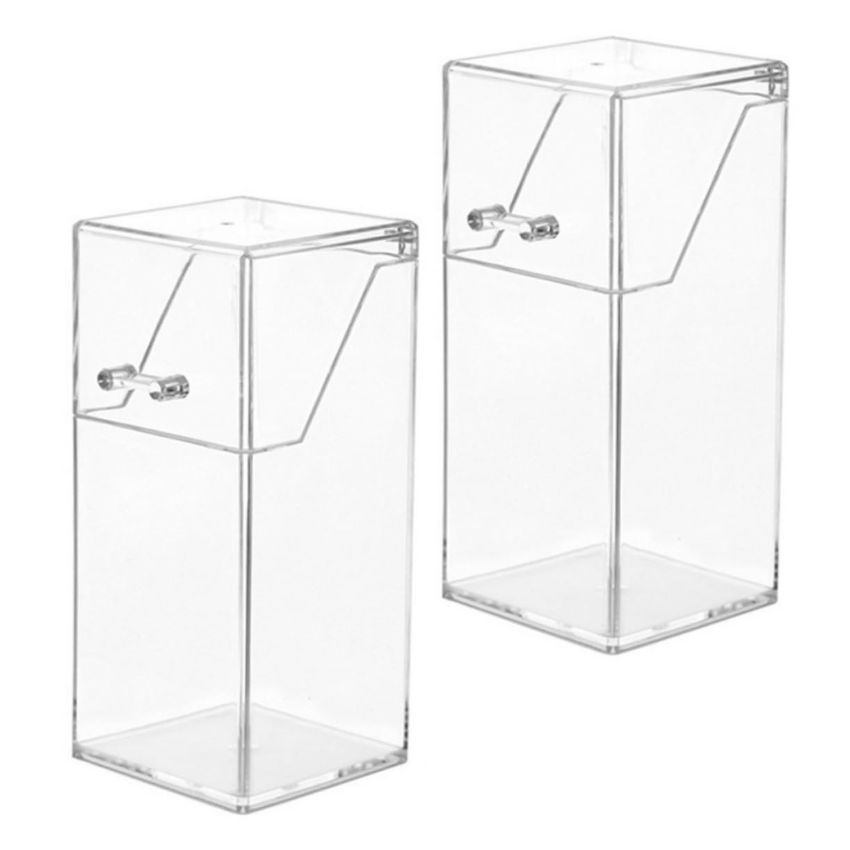 2Pcs Acrylic Makeup Brush Holder with Lid, Clear Makeup Holder, Cosmetic Organizer Cosmetic Storage Display Box for Dressing Tables and Vanity, 3.34 x 3.34 x 8.25inch