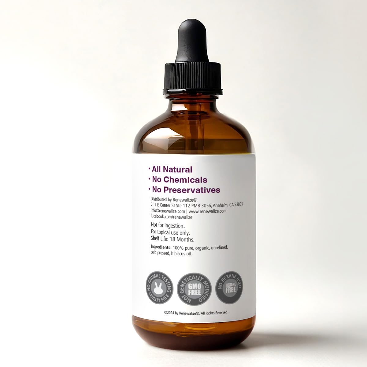 Renewalize Virgin Organic HIBISCUS SEED OIL | Unrefined Cold Pressed 100 Percent Pure | Large 4 fl oz bottle | All Natural Anti Aging and Hair Growth oil