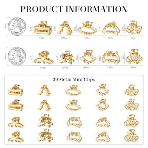 CWJCYTNSN Small Metal Hair Clips, Gold Mini Hair Claw Clips for Thin Thick Hair, Cute Tiny Hair Clips, Strong Hold NonSlip Flower Hair Jaw Clamps for Women Girls