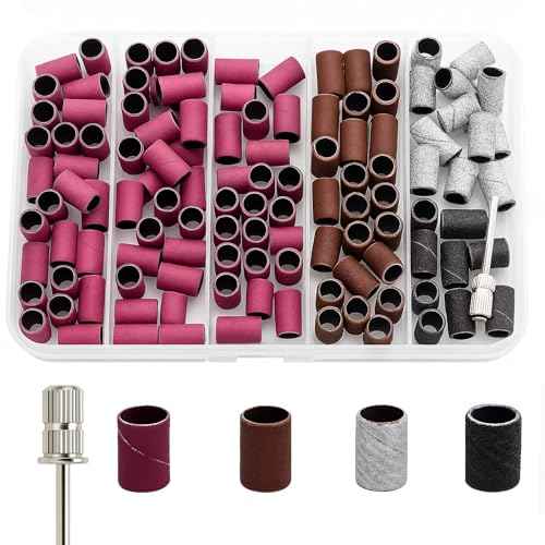 Nail Drill Bits, 145 Pcs Nail Drill Sanding Bands Set - 80# 120# 180# 240# Fine Grit File Sanding Bands for Acrylic Gel Nails, Manicure & Pedicure Nail Tech Tools