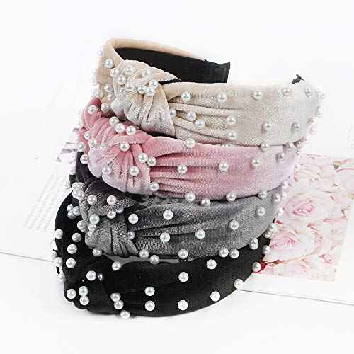 Ivyu Headbands Women Hair Head Bands - 6 Pcs Pearl Knotted Head Bands Cute Velvet Top Knot Turban Hairbands Fashion Girls Vintage Boho Beauty Wide headbands Fashion Hair Accessories