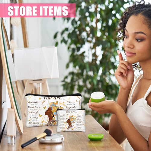 Silkfly 12 Pcs African American Cosmetic Bag for Women Bulk Christian Inspirational Gift Makeup Bag for Black Women Afro Queen Zipper Travel Pouch Purses Toiletry Organizer for Mother Day(Novel)