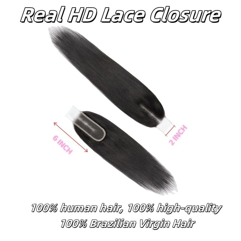 2x6 HD Lace Closure Straight Human Hair Real HD Transparent 18inch 100% Brazilian Virgin Kim K Middle Part Pre Plucked with Baby Hair Natural Color Kim K 2x6 Closure