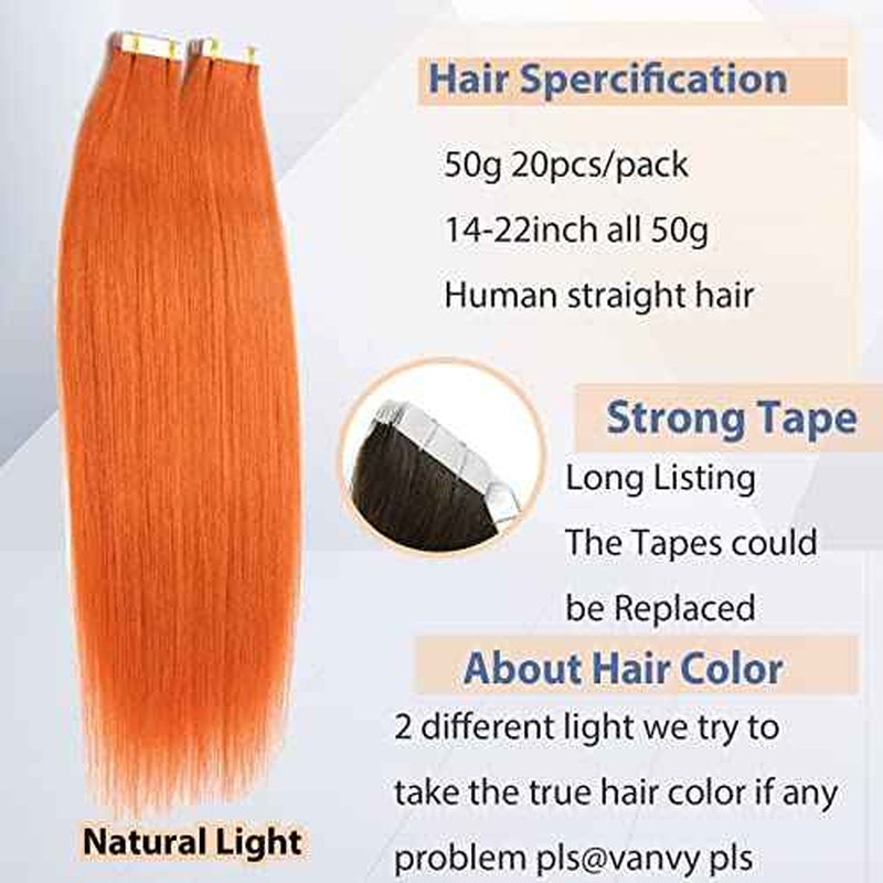 Orange Hair Tape In Hair Extensions 50g Per Pack 16inch Human Hair Tape In