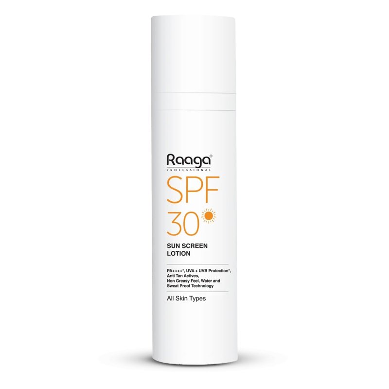 Raaga Professional Sunscreen Lotion SPF 30 | Broad Spectrum UVA & UVB Protection | Lightweight, Non-Greasy & Water-Resistant | Keeps Skin Hydrated | For All Skin Types | 1.86 Fl Oz/55ml
