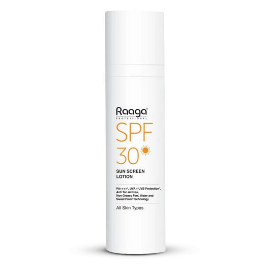 Raaga Professional Sunscreen Lotion SPF 30 | Broad Spectrum UVA & UVB Protection | Lightweight, Non-Greasy & Water-Resistant | Keeps Skin Hydrated | For All Skin Types | 1.86 Fl Oz/55ml